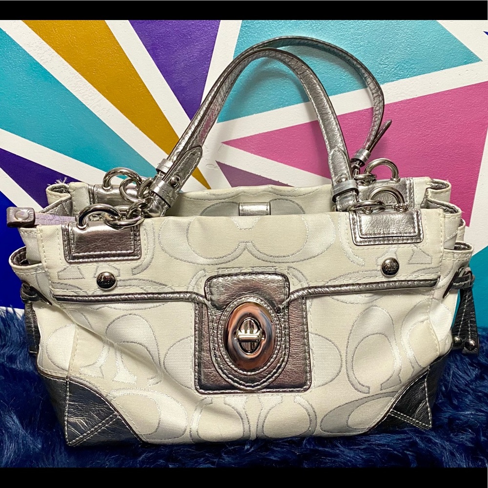 Coach Satchel White & Silver